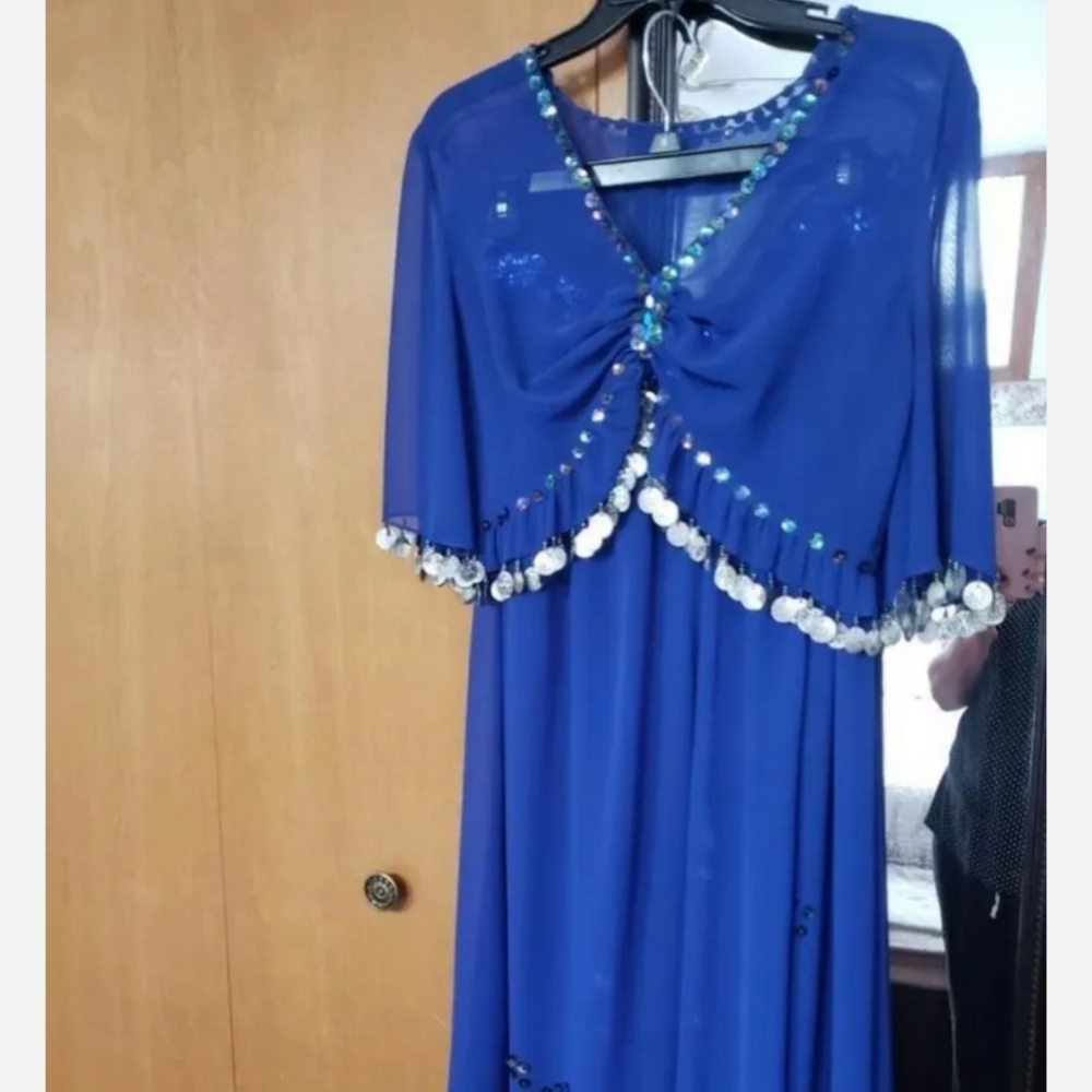 BLUE Belly dance hand made costume set SIZE M